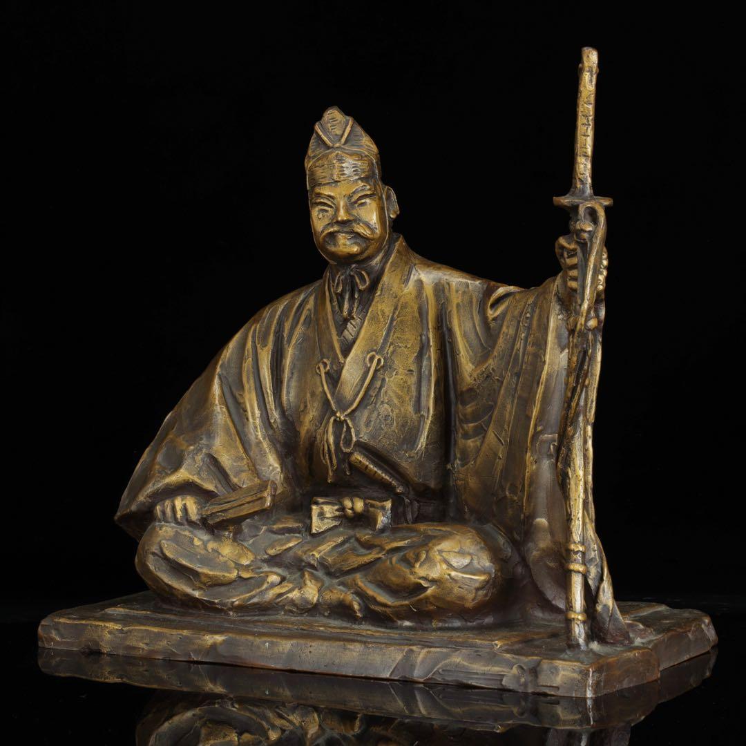 彫刻家【北村西望】ブロンズ像「威風堂々」鎌倉武士 34.5cm 銅製 共箱 栞付