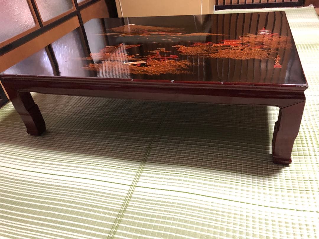 アンティーク家具　座卓 ちゃぶ台 風景画デザイン　豪華　レトロ