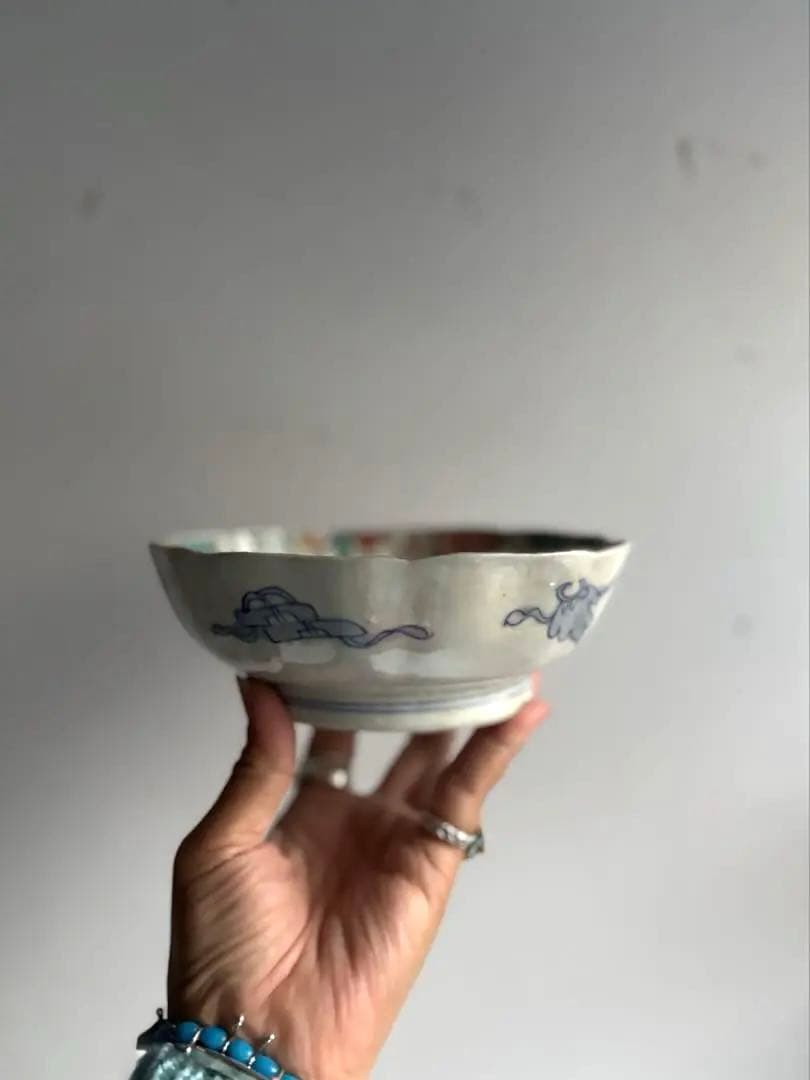 696 骨董 アンティーク 古伊万里 染付 豪華絢爛 色絵深皿 幕末 正月準備