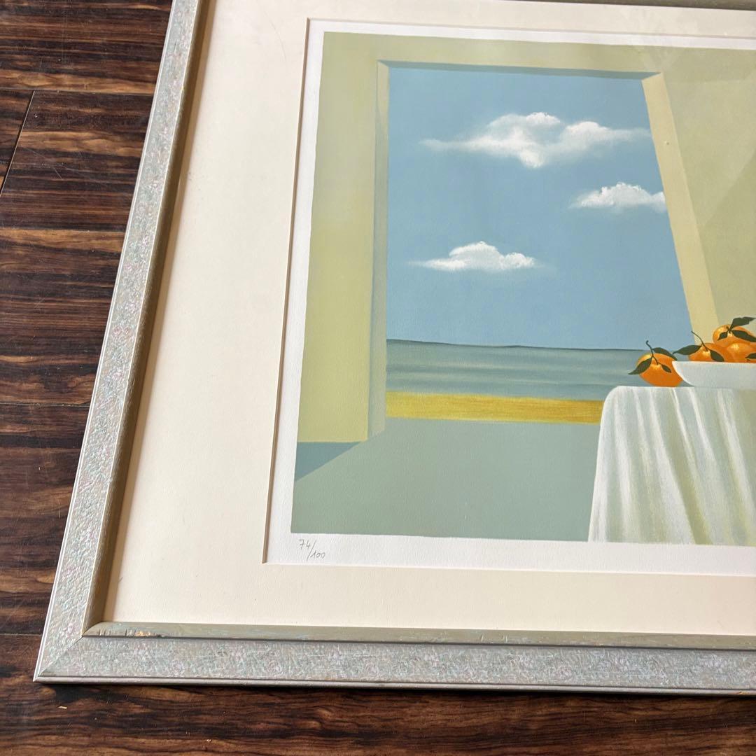 オレンジ リトグラフ サイン有り 額装 74/100 絵画 F