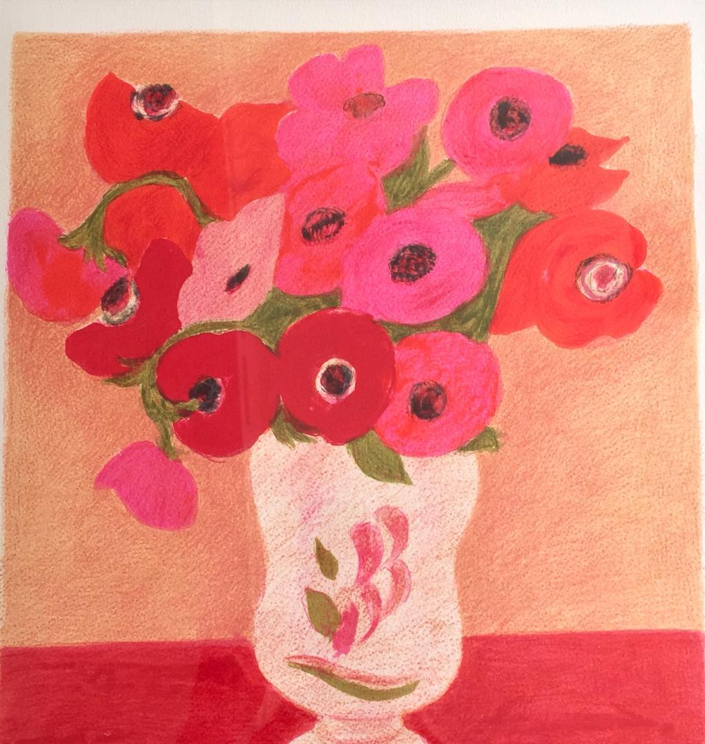 Pierre Bonconpainピエールボンコンパン 赤いアネモネ リトグラフ