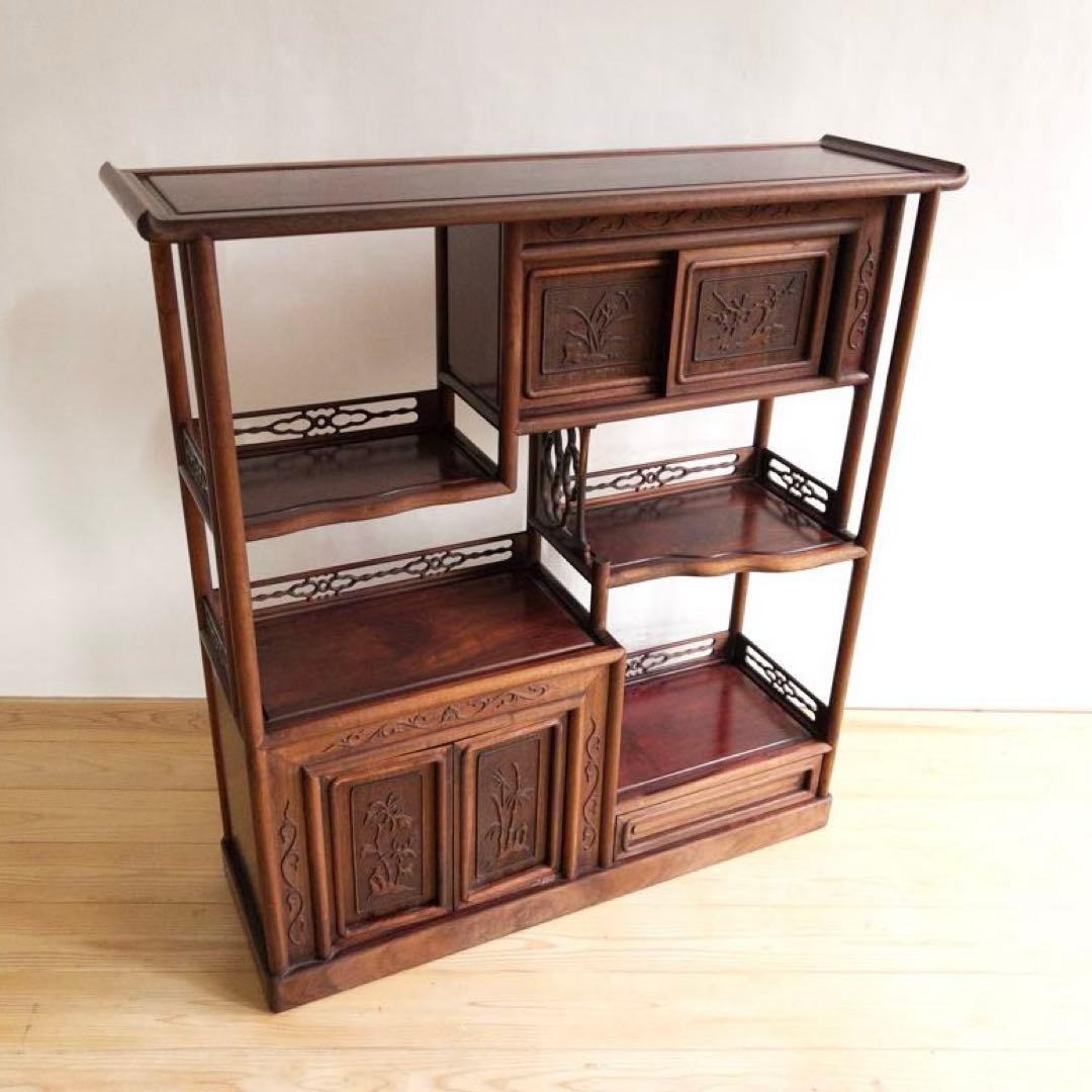 茶箪笥　天然木　茶棚　和室家具　彫刻　高級家具　ビンテージ　アンティーク