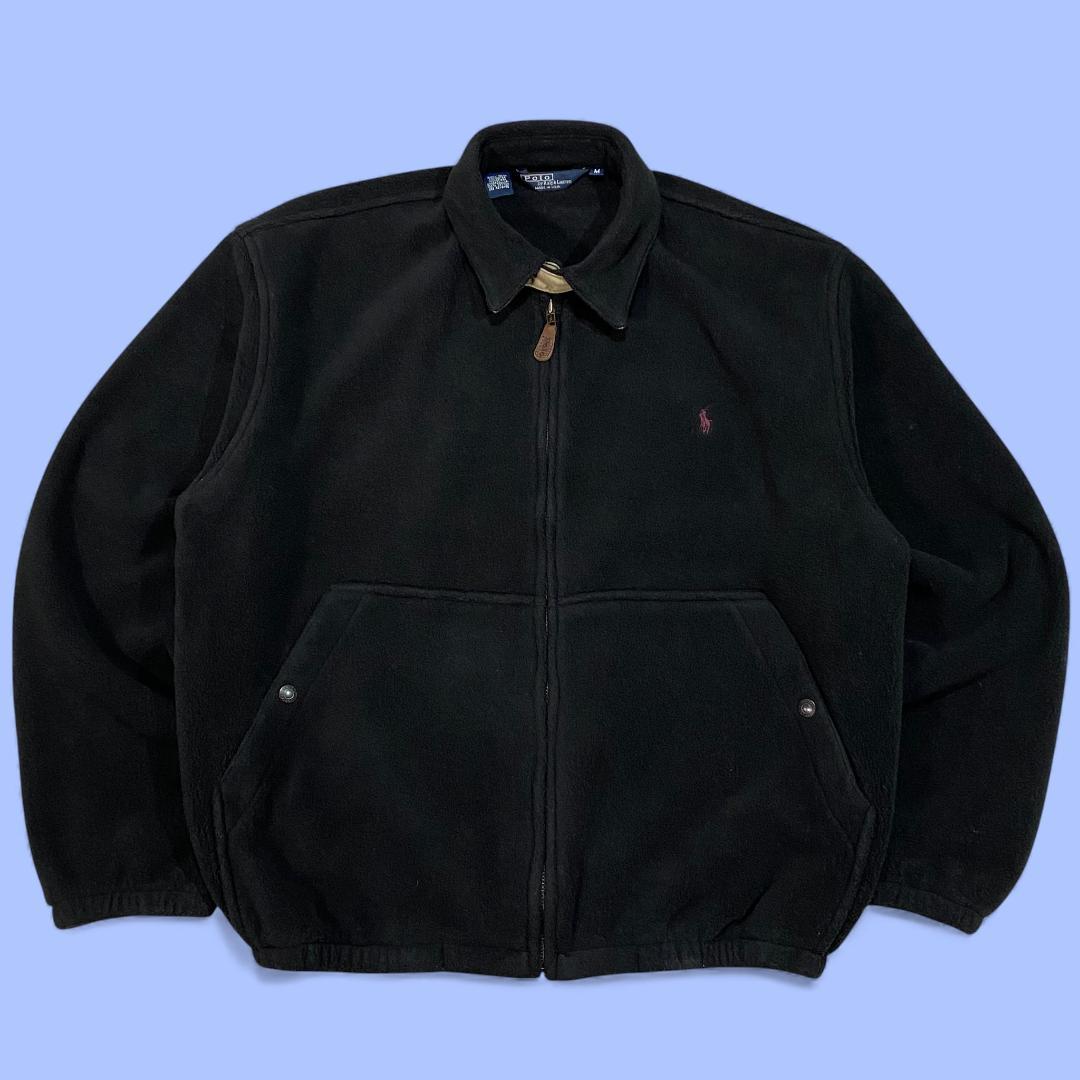ポロラルフローレン 80S フルジップ フリースジャケット M ブラック ロゴ柄