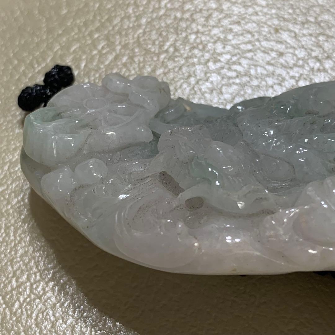 旧家蔵出　清国時代物　本物保証品　ヒスイ翡翠 雲龍呑火輪　翡翠本物保証お守り根付