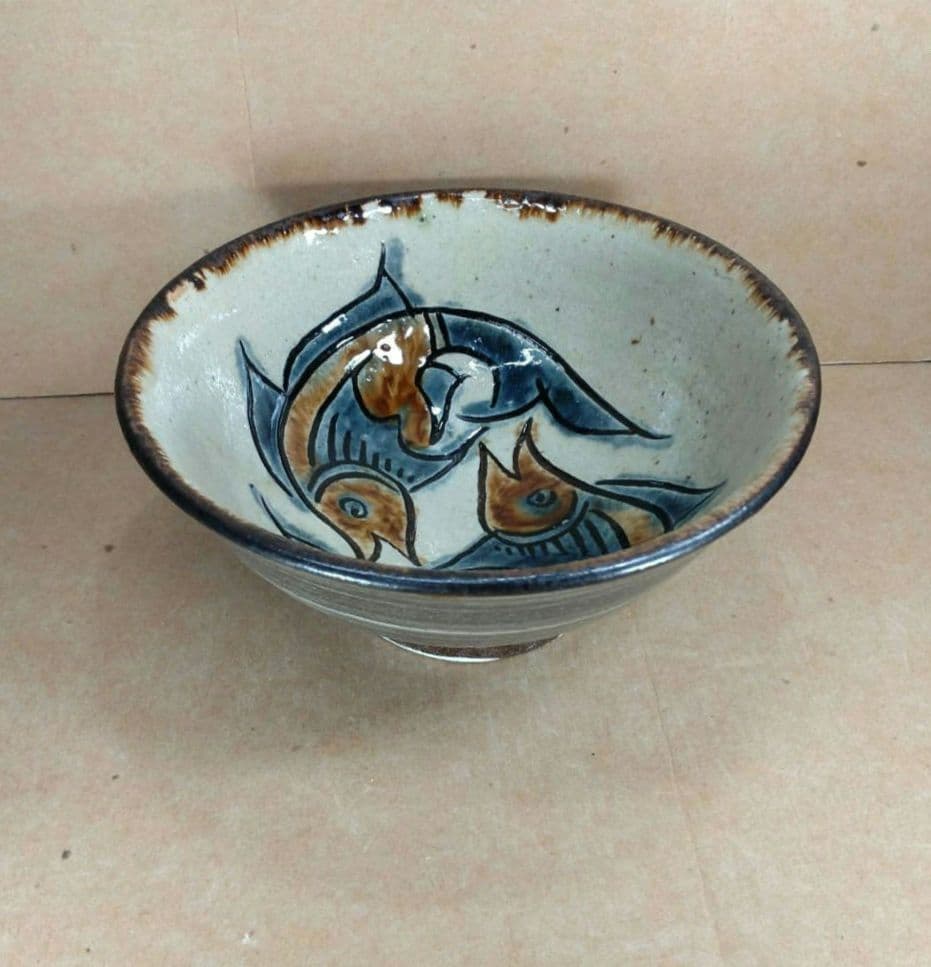 浮舟！他の方は買わないで。最高傑作【本物保証】金城次郎 壷屋焼 魚文茶碗