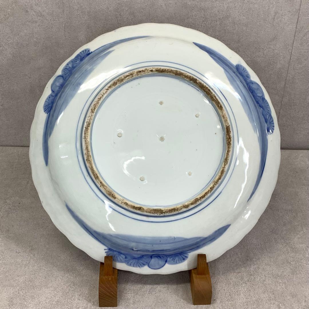 大皿 直径 42.2 cm !大皿 蝶々 花鳥 梅 染付 昭和レトロ 飾り皿②