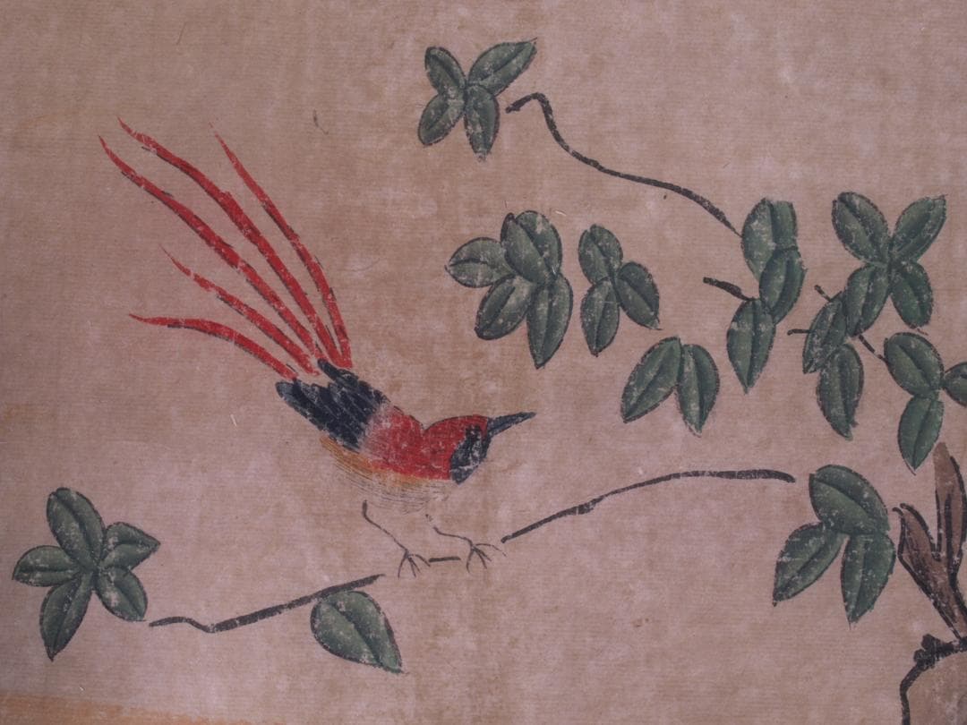 【骨董掛け軸】俊鸟登枝　 中国清時代　掛け軸　捲り　 AK197A14-3