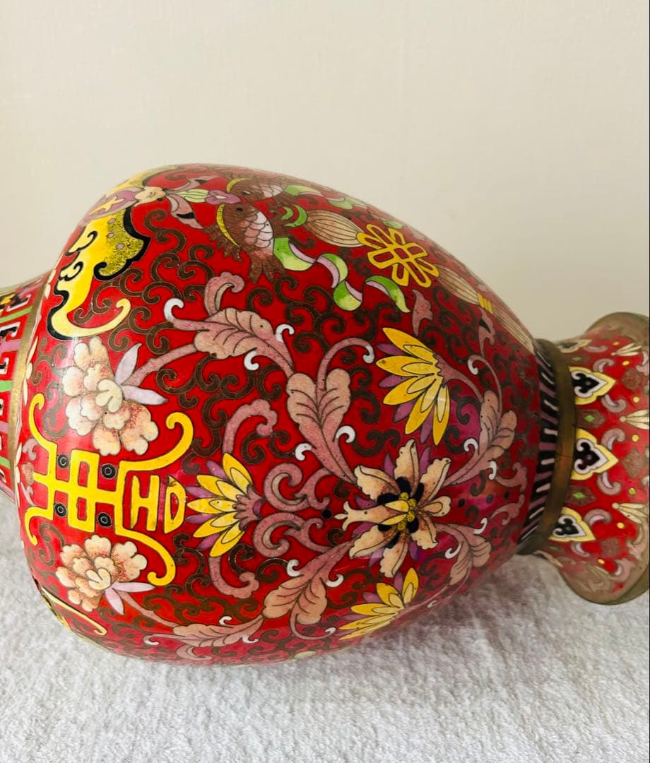 中国美術　七宝大花瓶　高さ39cm