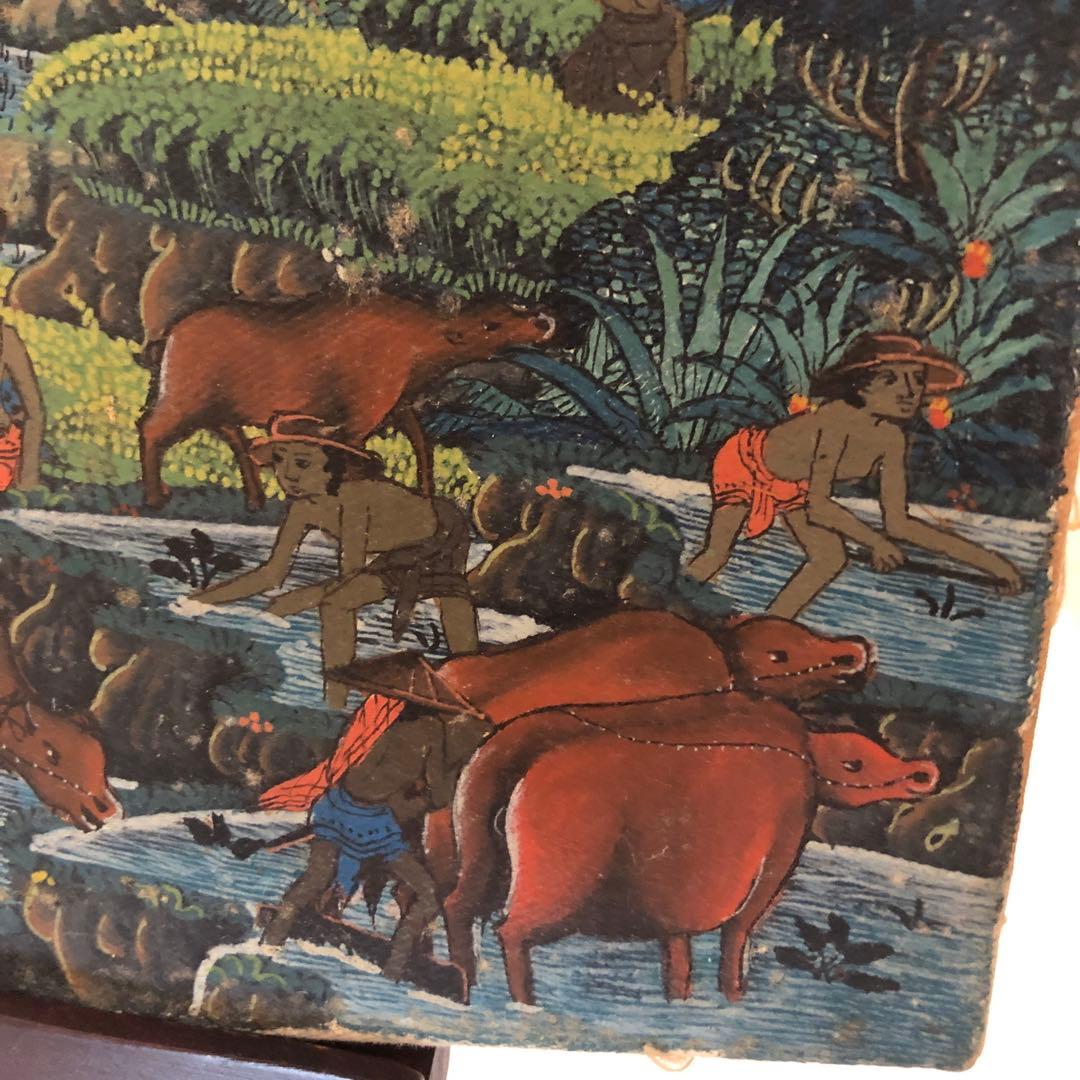 バリ島　油彩画　手描き　木製スタンド付き　一点物アート　アジアンインテリア