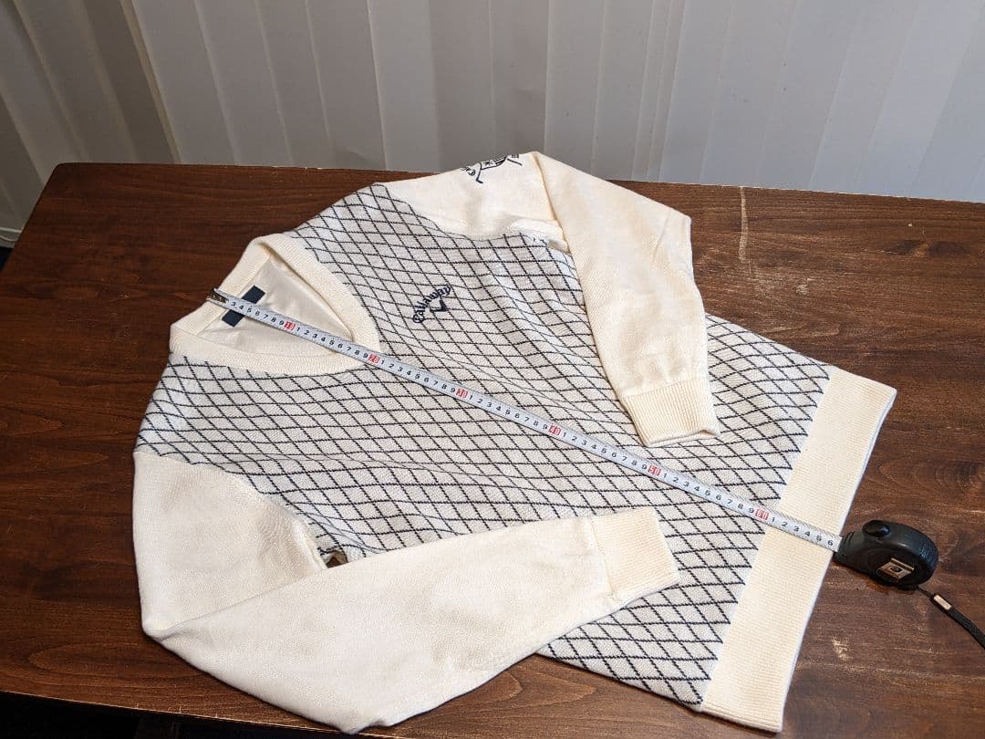 キャロウェイ　バイヤスチェック　裏地　vネック　ニット　セーター　トレーナー　白