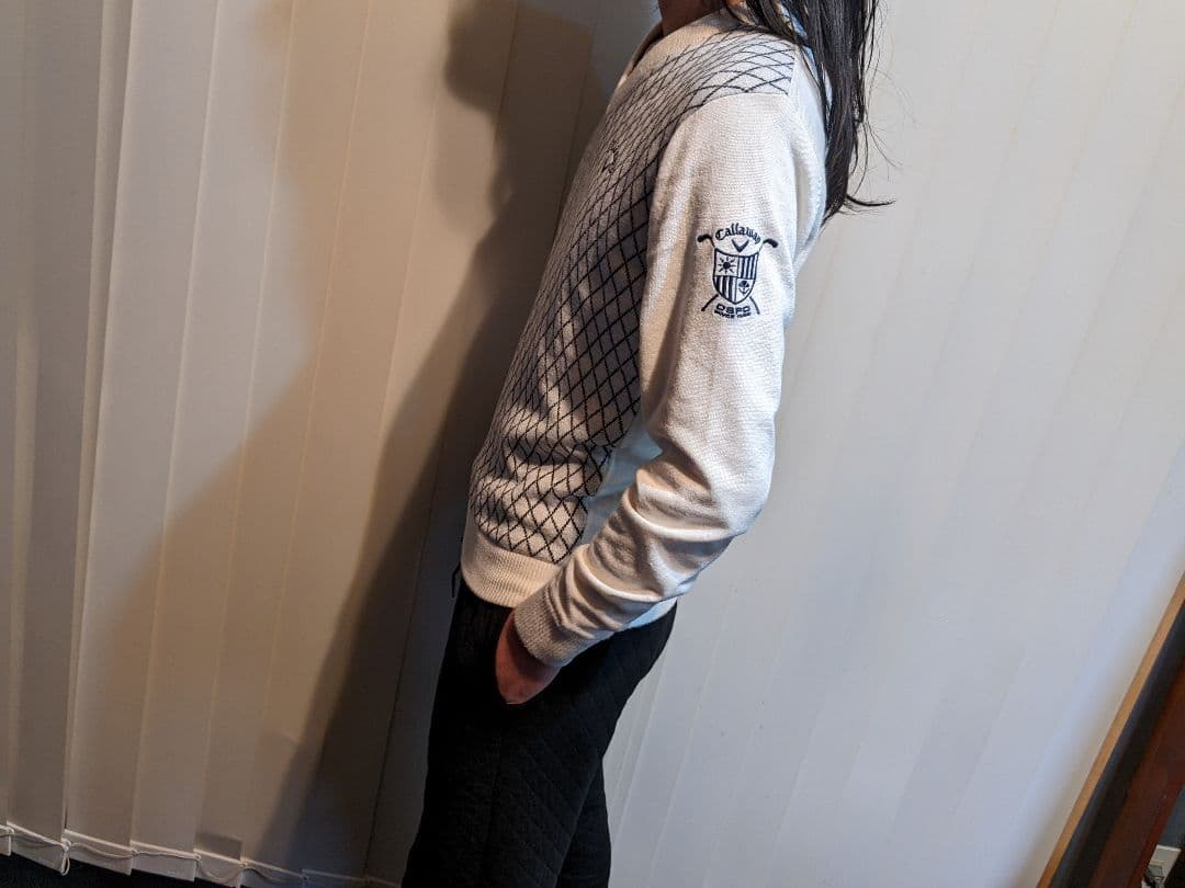 キャロウェイ　バイヤスチェック　裏地　vネック　ニット　セーター　トレーナー　白