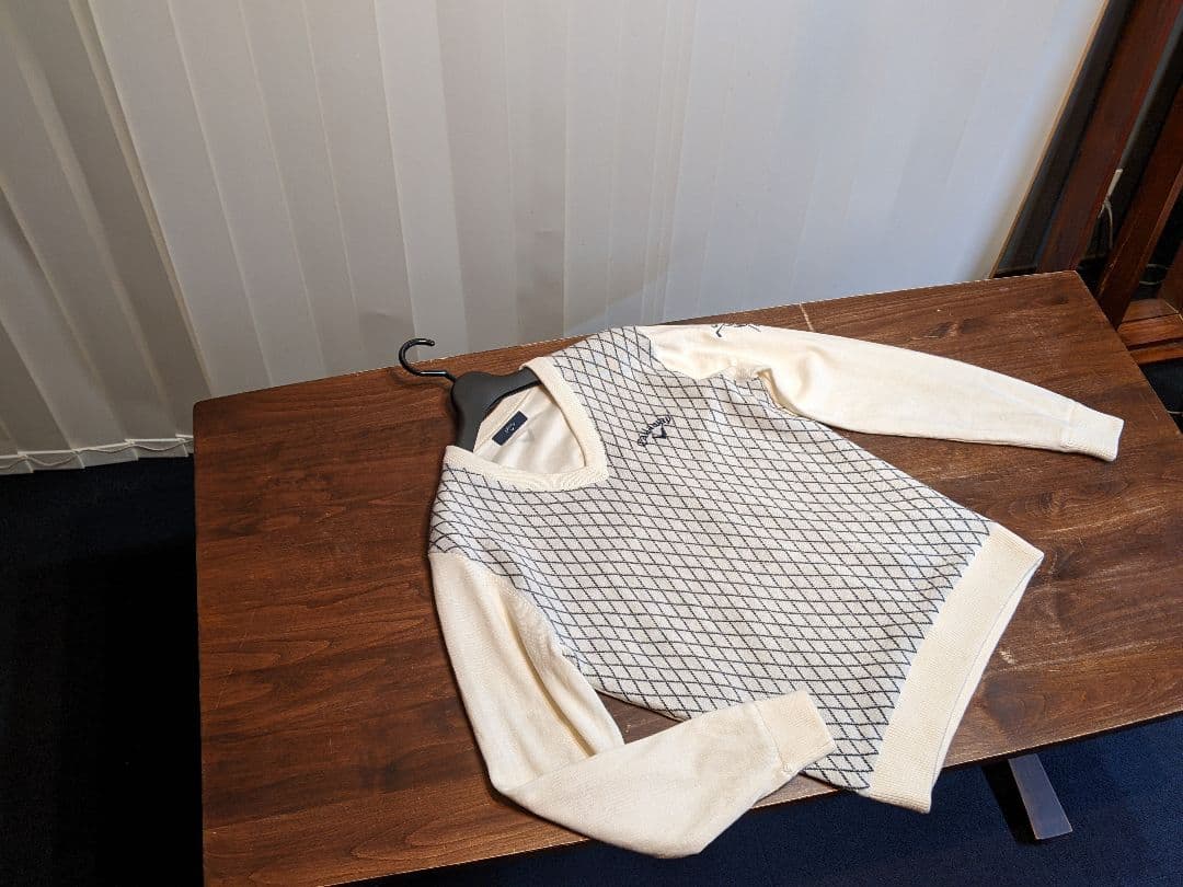 キャロウェイ　バイヤスチェック　裏地　vネック　ニット　セーター　トレーナー　白