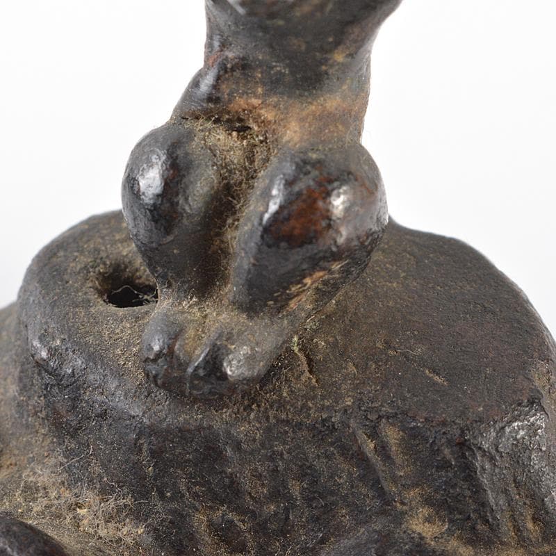 中国　古銅　猿　燭立　置物　C　R6344