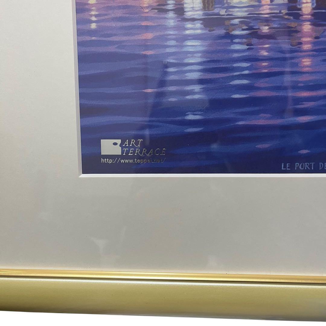 美品 笹倉鉄平 サントロペ港の夜 額装ポスター110×54cm 正規品