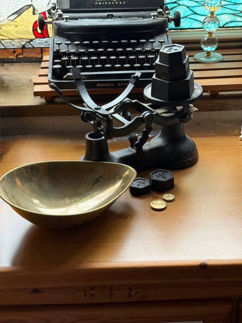 アンティークスケール 上皿天秤 天秤式はかりと重りセット 天秤計り アイアン銅