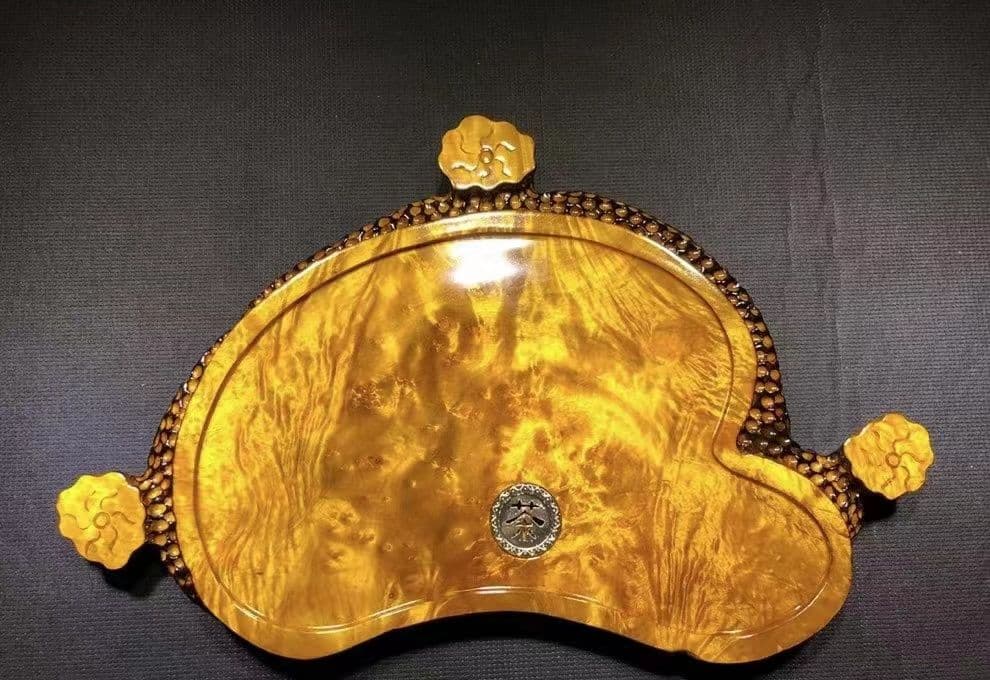 黄金樟茶皿【黄金樟瘤（マーブルウッド瘤）高級茶皿コレクション