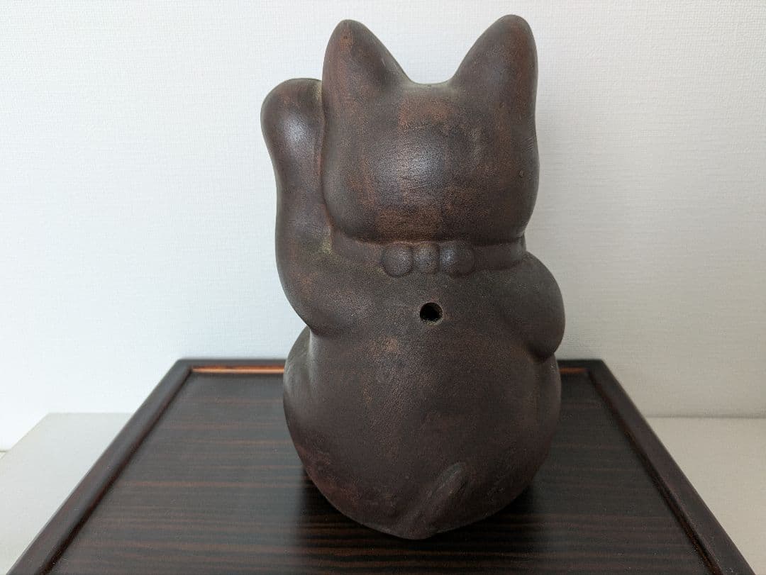 古備前　招き猫　銘有　在銘　置物　備前焼　まねき猫　陶器製