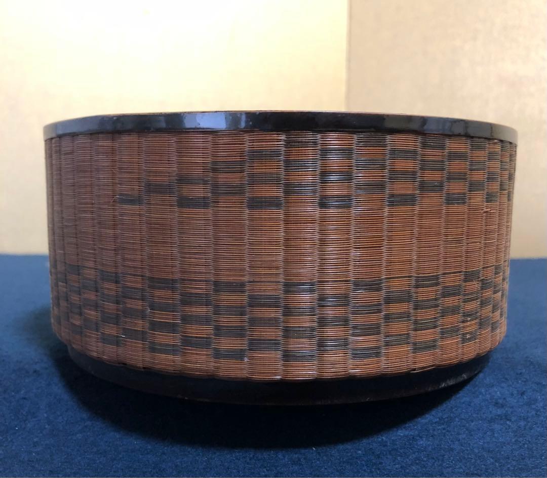 《レ》時代 煎茶 竹編 提籃 三段籠 提げ籠 茶籠 網代 木箱　251030う2