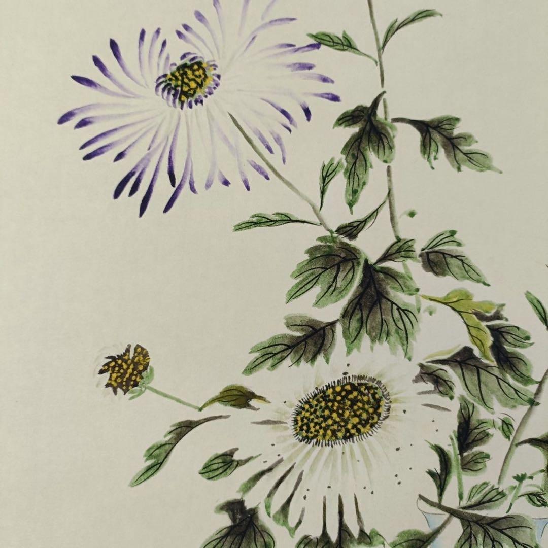 梅蘭芳《瓶菊図》 三尺中堂掛軸｜中国近代名人書画｜花卉画