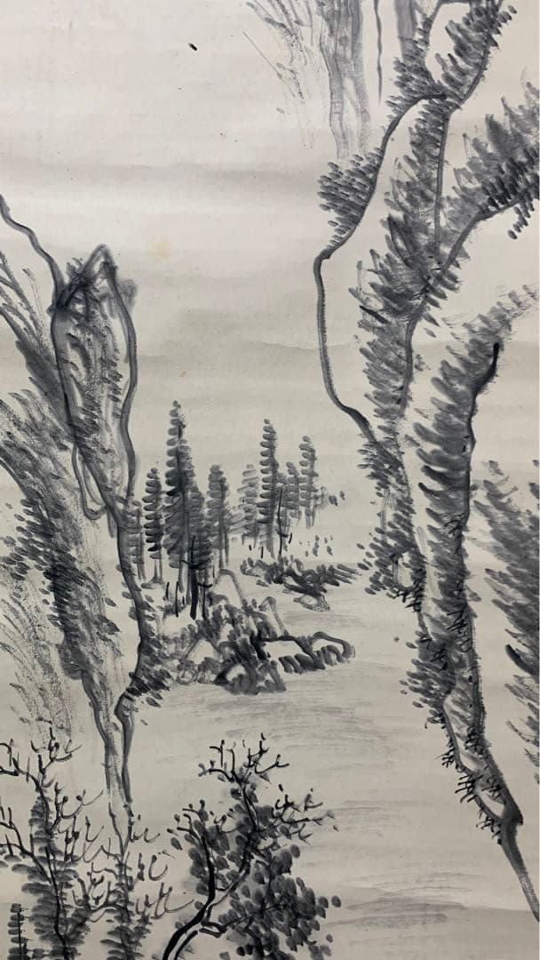 ②⑧ 中国？漢詩山水水墨画掛軸　署名捺印有り　作者不明