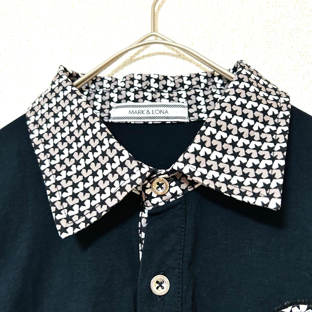 マークアンドロナ×Disney 半袖ポロシャツ 黒 グレー 背面ミッキー 刺繍