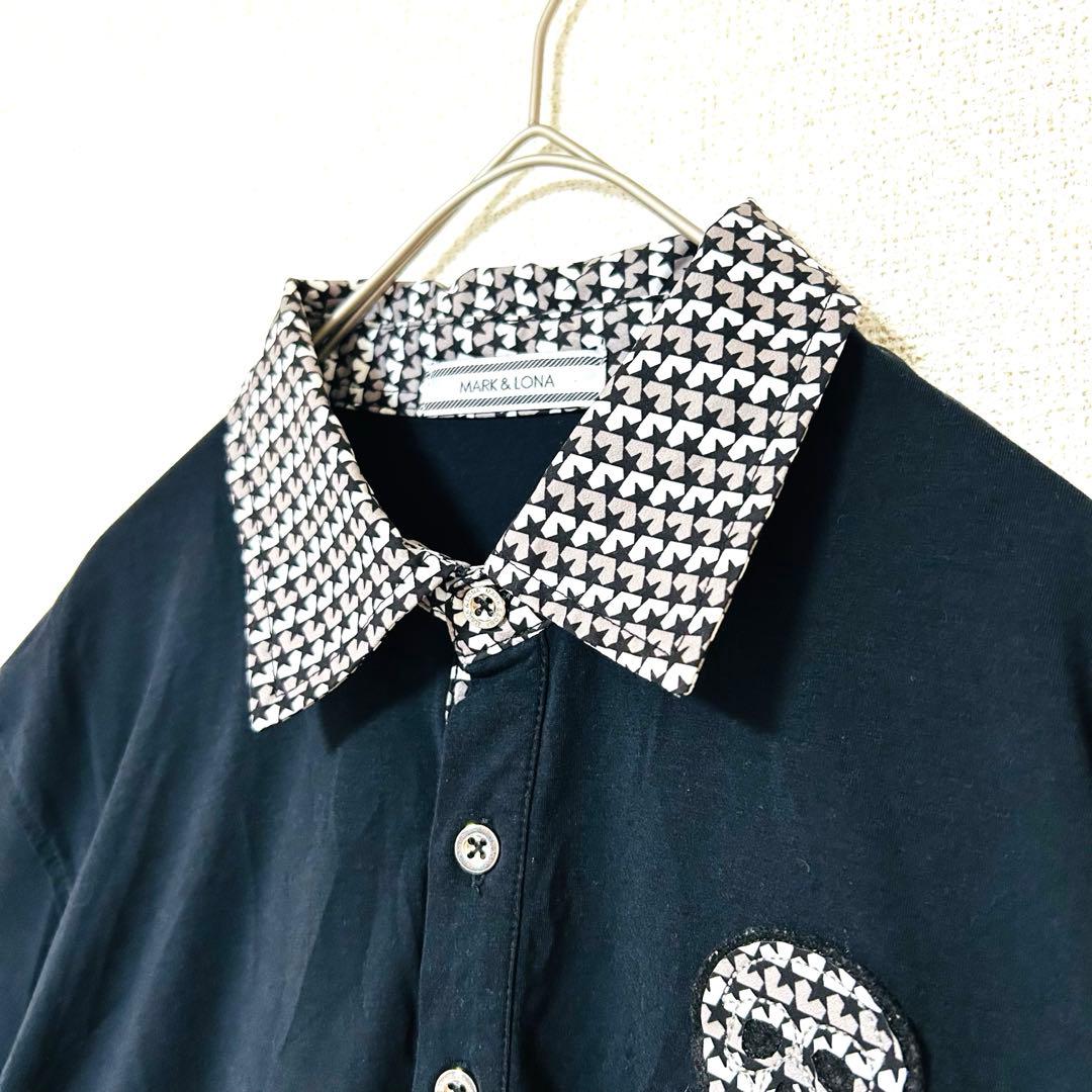 マークアンドロナ×Disney 半袖ポロシャツ 黒 グレー 背面ミッキー 刺繍