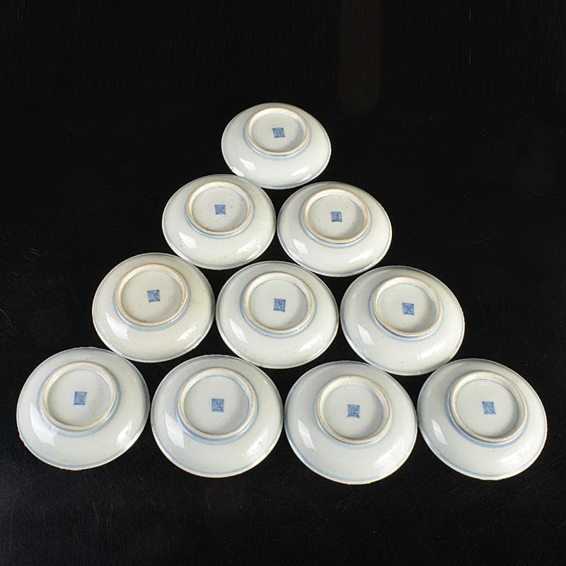 和食器　九谷焼　古九谷　角福銘　染付　古染写　丸文皿　小皿　十客　V　R7019