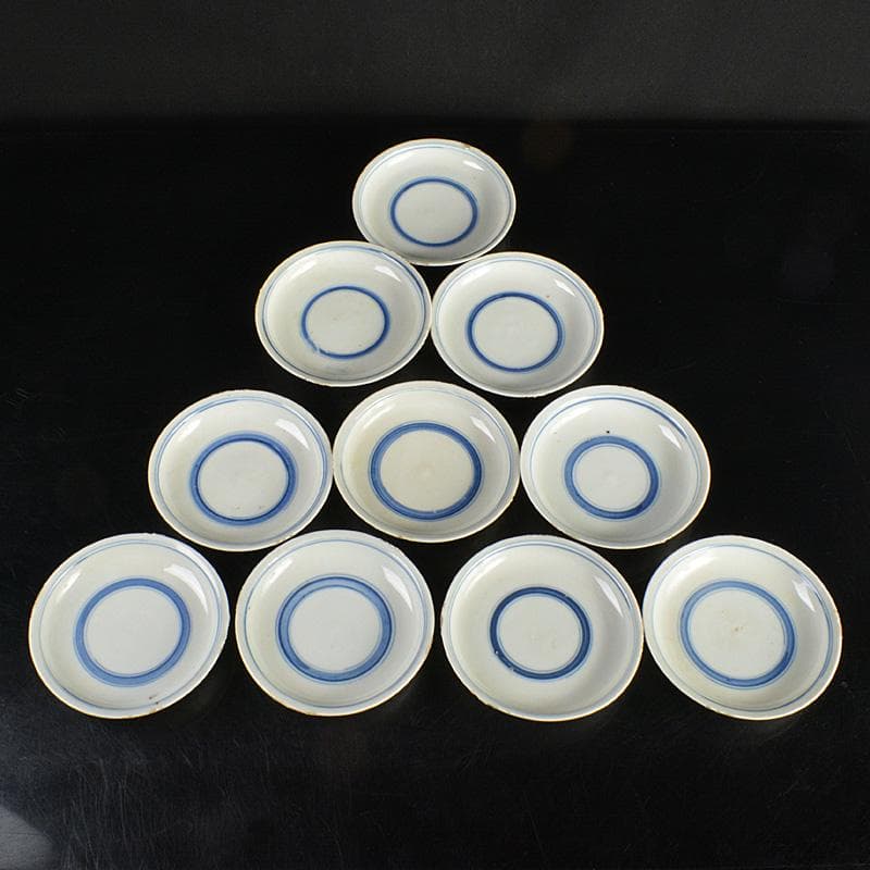 和食器　九谷焼　古九谷　角福銘　染付　古染写　丸文皿　小皿　十客　V　R7019