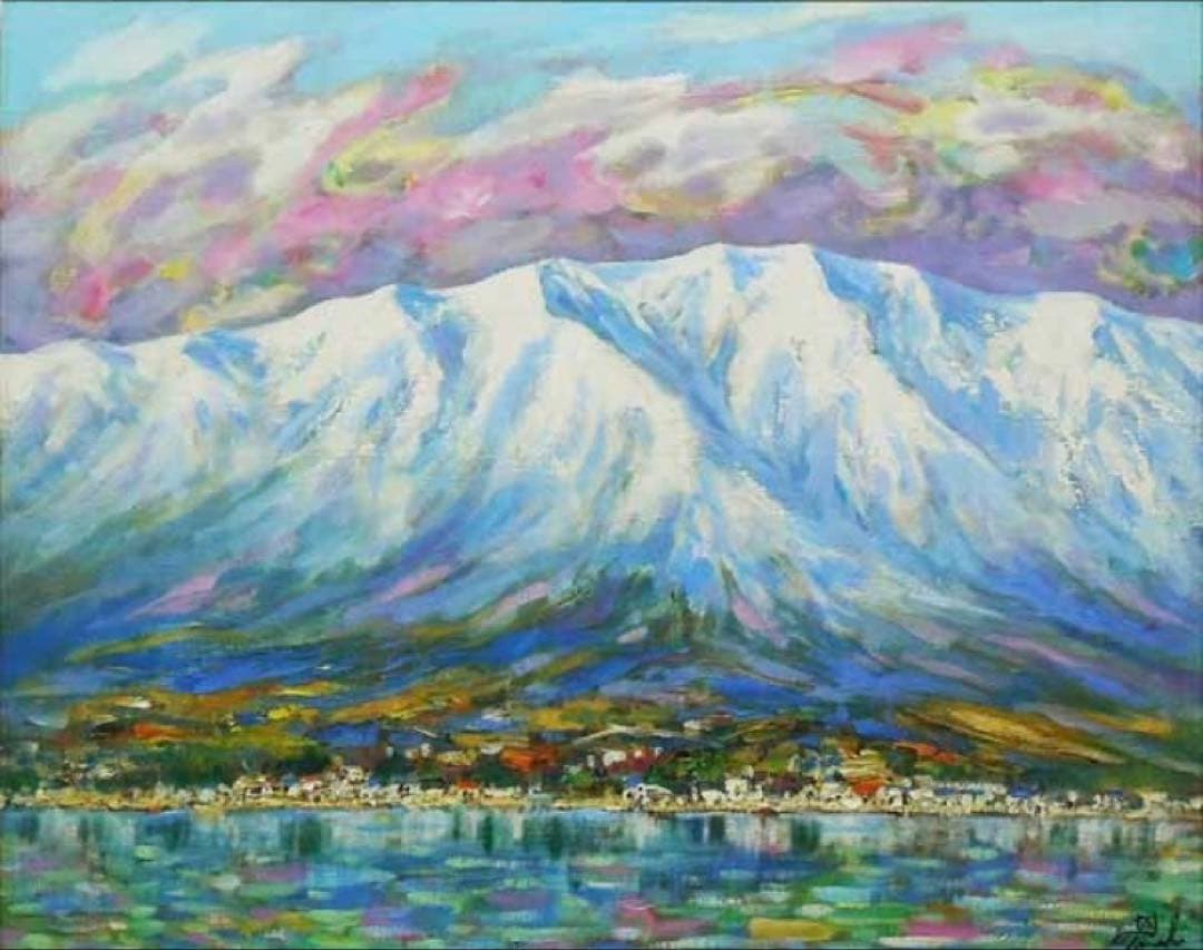 ＊真作＊ 大判大作 田中均「雪の比良(比良天望)」キャンバスに油彩琵琶湖