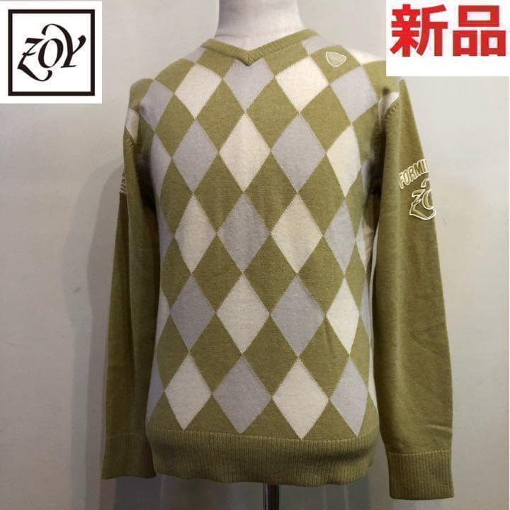新品未使用 ゾーイ ゴルフ ウール カシミア セーター オリーブ アーガイル