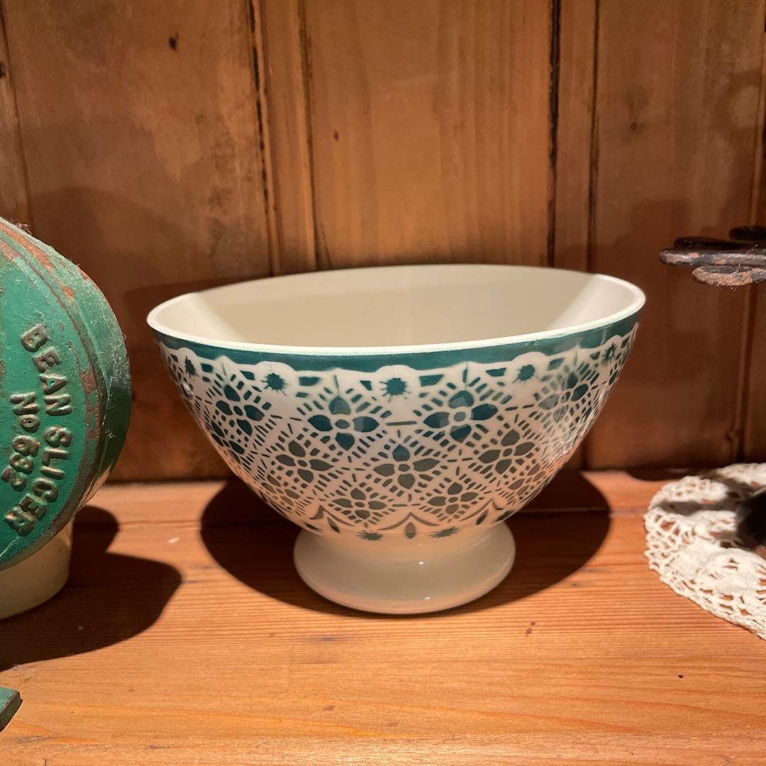 美品　アンティークモロッコ柄　レース柄　カフェオレボウル