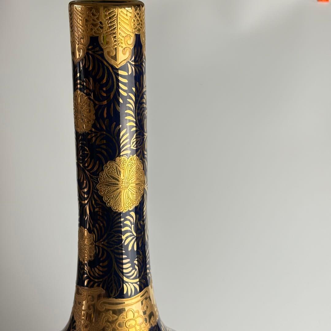 栄盛窯 瀧山作 薩摩焼 金襴手 花鳥図 鶴首花瓶 高さ約65cm 花瓶 花入れ