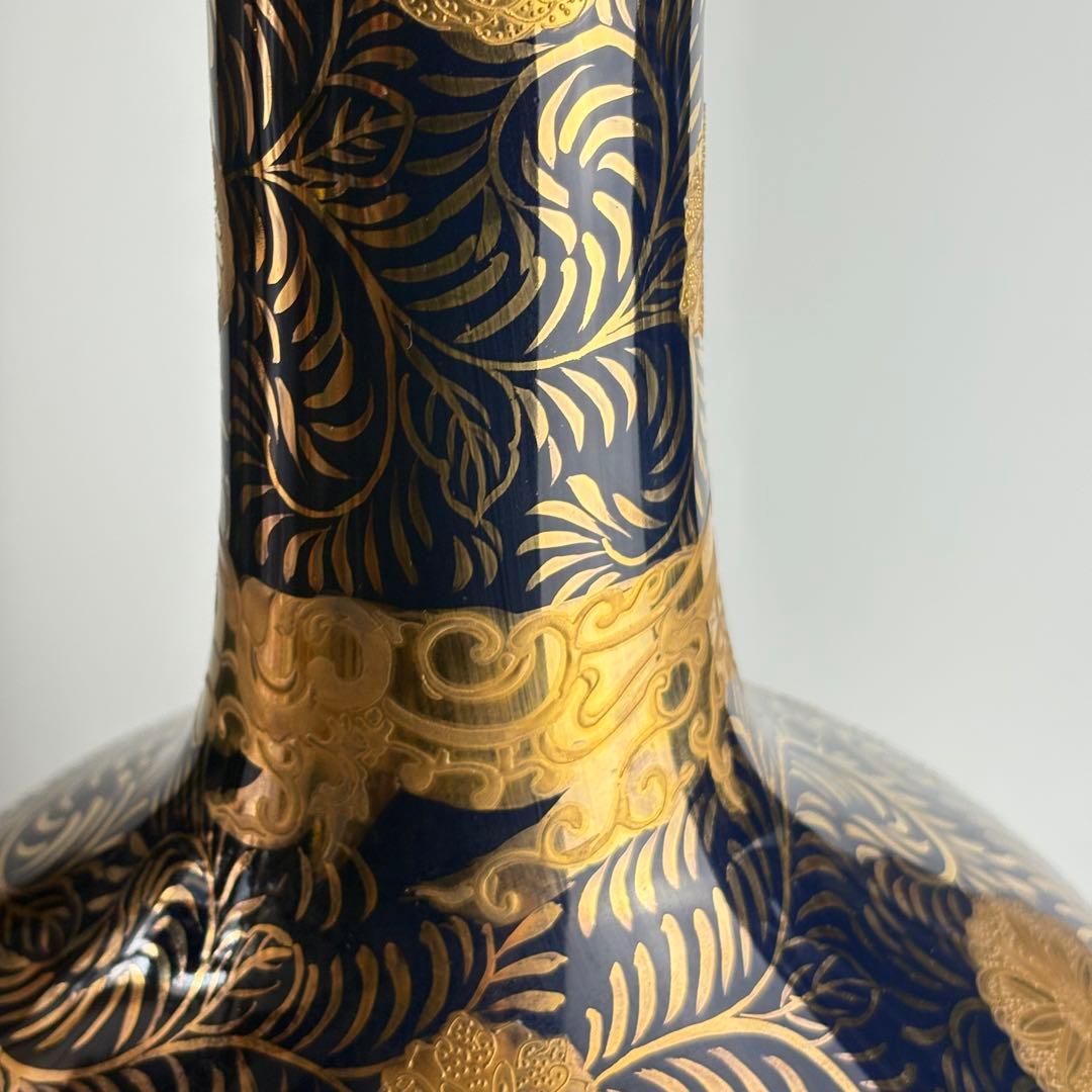 栄盛窯 瀧山作 薩摩焼 金襴手 花鳥図 鶴首花瓶 高さ約65cm 花瓶 花入れ