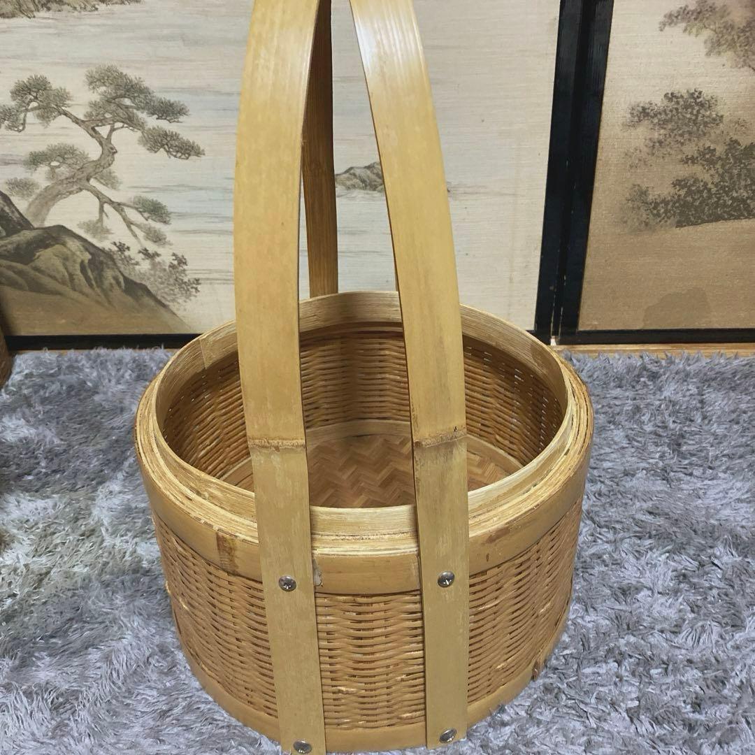 レトロ　竹細工♡ 竹籠　蓋付き　工芸品　バスケット　竹細工