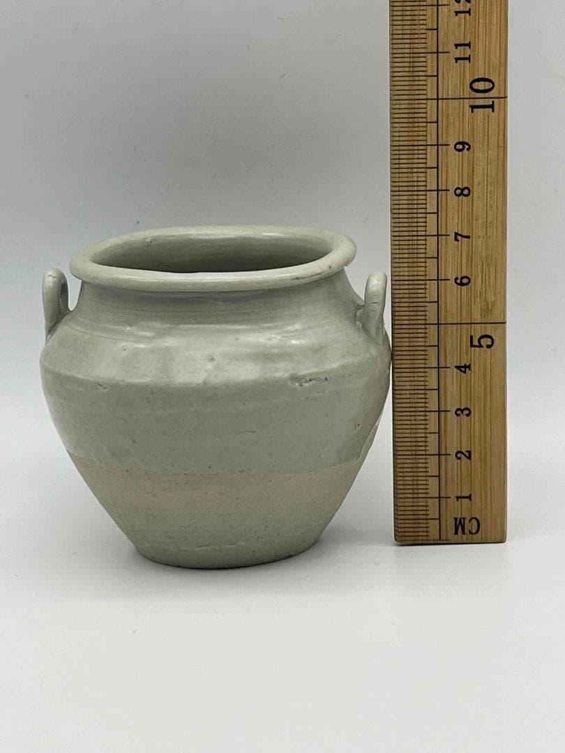 西晋時代 越州窯双糸小壺　茶入　茶道具　唐物　古物　時代物(F-101)