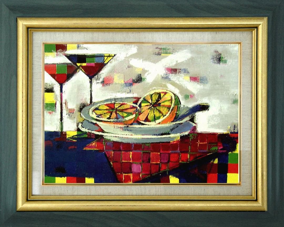 油絵 菅家令子 絵 絵画インテリア uF6-061703 静物 フルーツ グラス