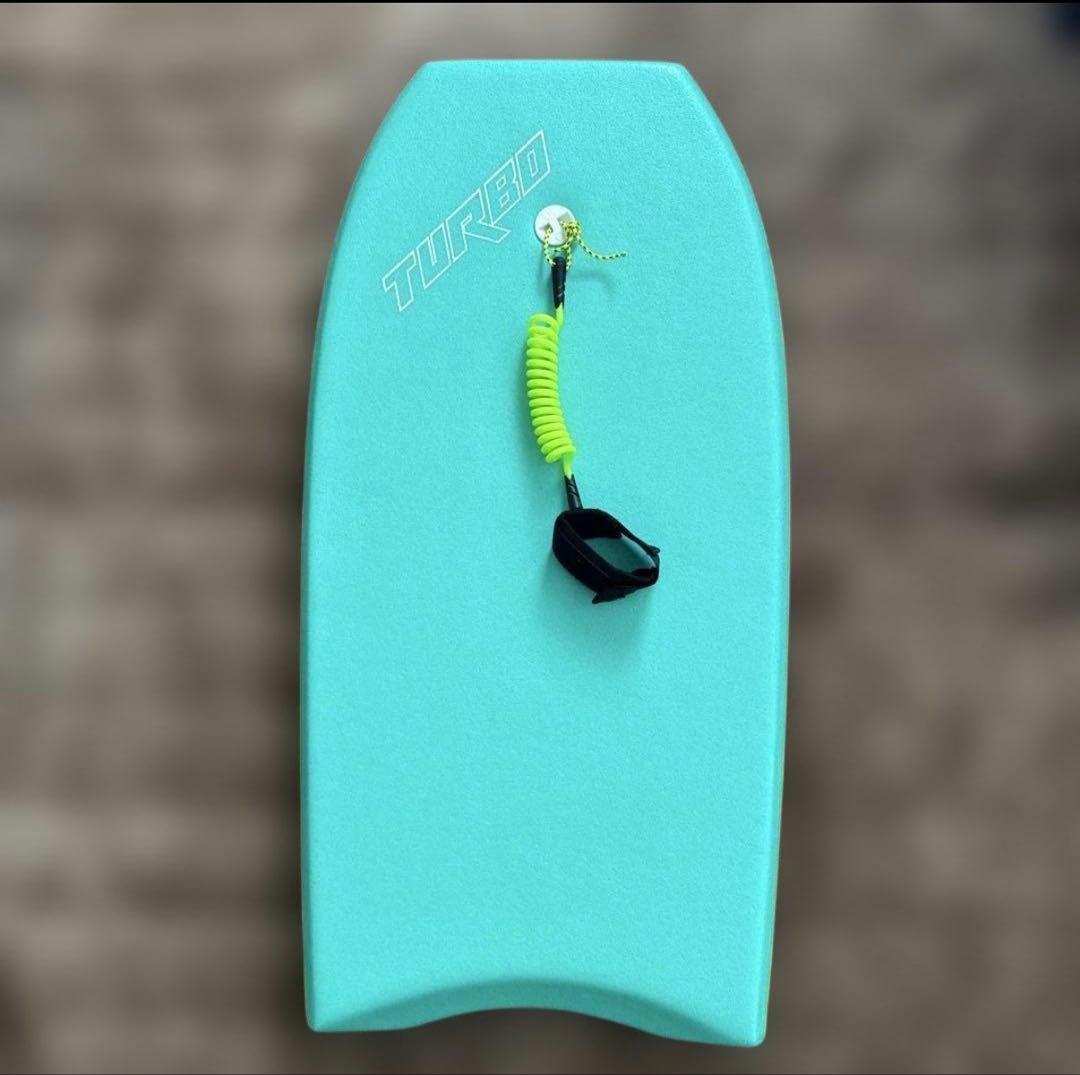 TURBO ボディボード SE 紫色 青緑ストライプカバー、足ヒレとソックス付き