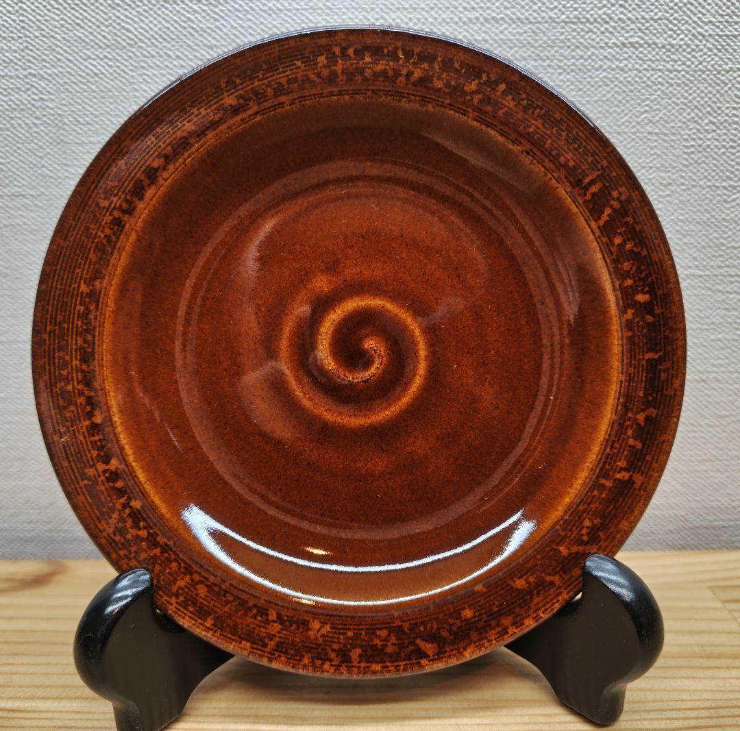 送料込【逢絢亭】茶道具 銘々皿 大樋焼 飴釉 渦紋 5枚 10代 大樋長左衛門