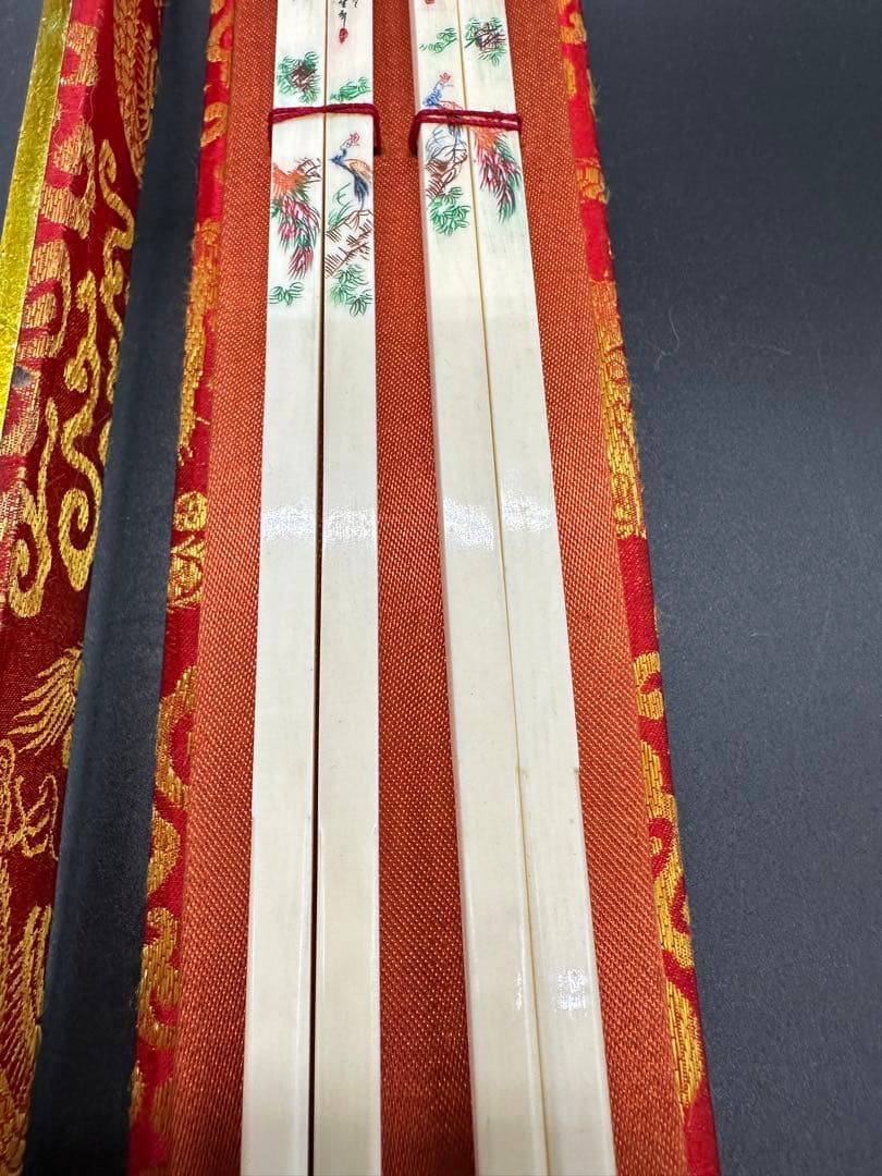 天然材質　牙雕箸　はし　彫刻　中国　骨董　古美術