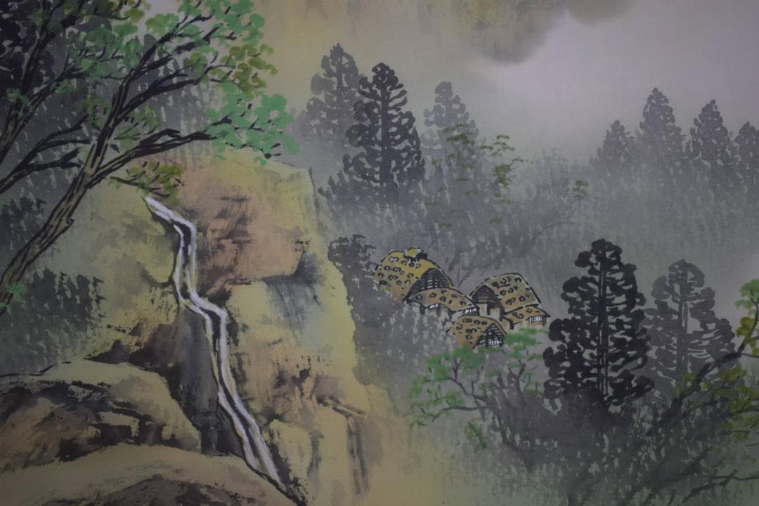 真作/玄堂/青緑山水図/桐共箱付/布袋屋掛軸HJ-92