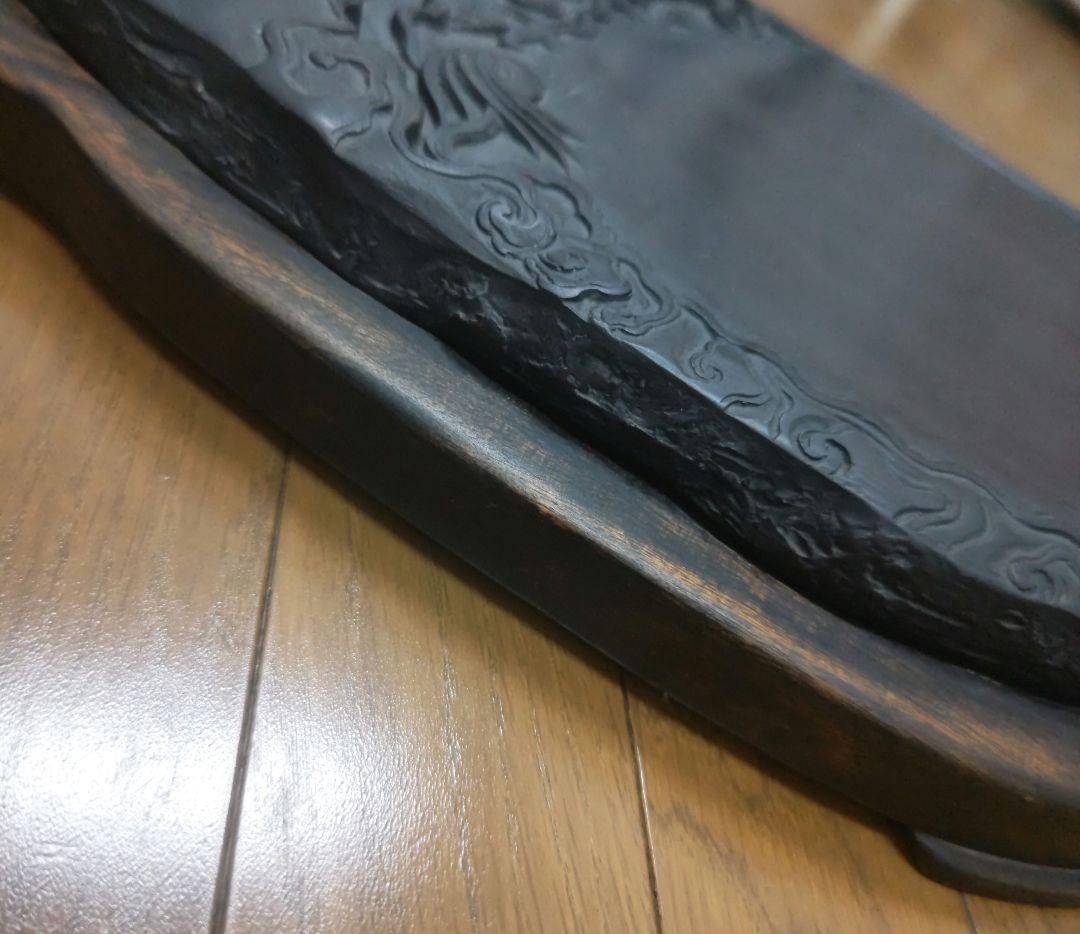 大きな硯 雲龍彫り 台座付き 書道 硯 特大 匿名配送 メルカリ便
