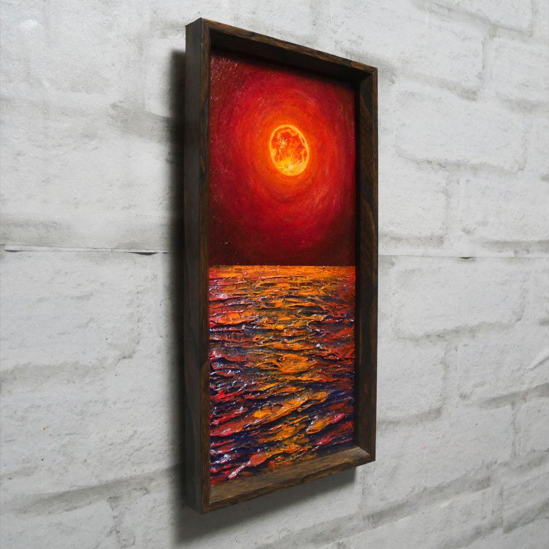 油絵 油彩 油彩画 絵 絵画 長方形ミニ絵画【オレンジ色の満月】