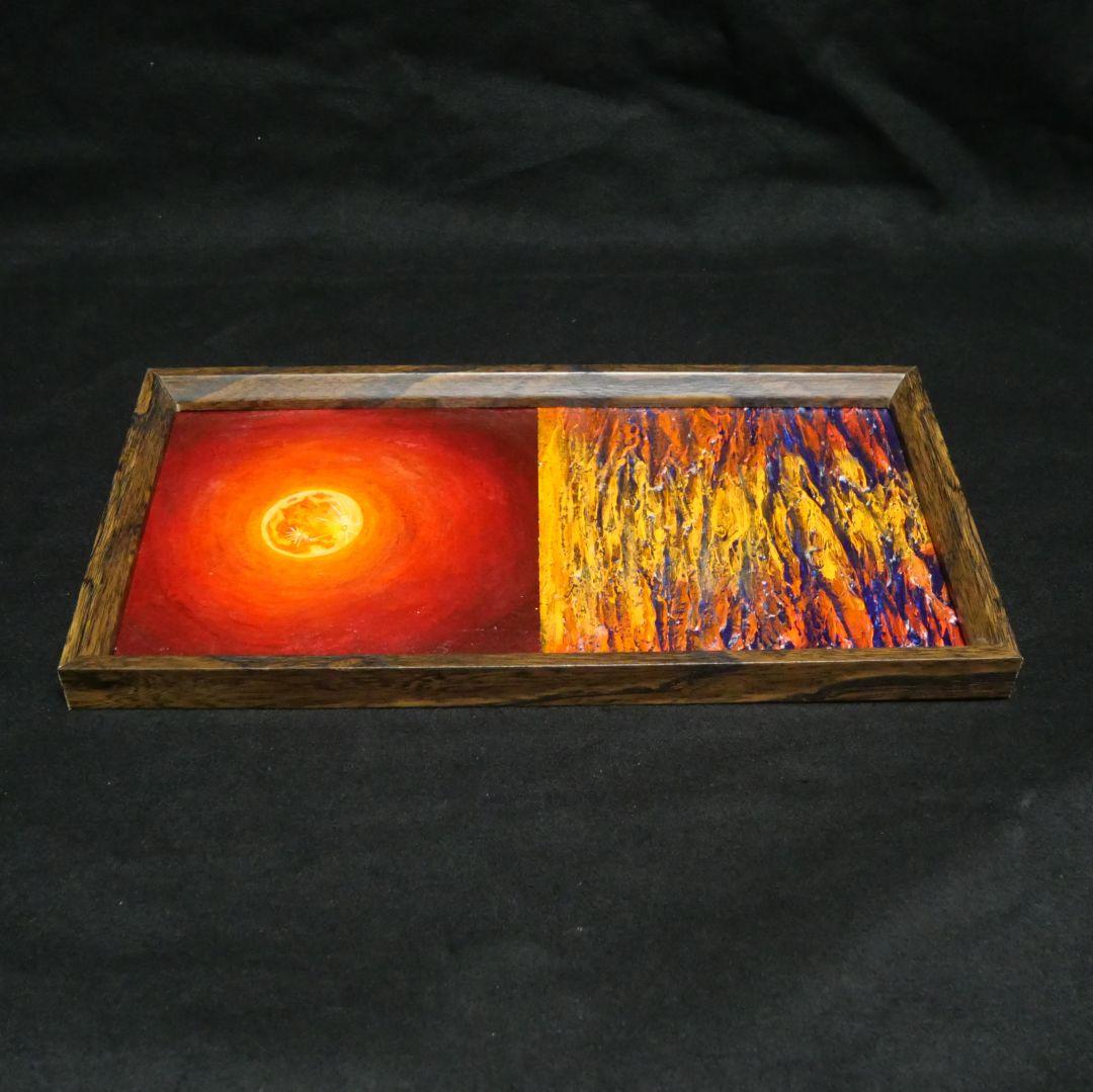 油絵 油彩 油彩画 絵 絵画 長方形ミニ絵画【オレンジ色の満月】