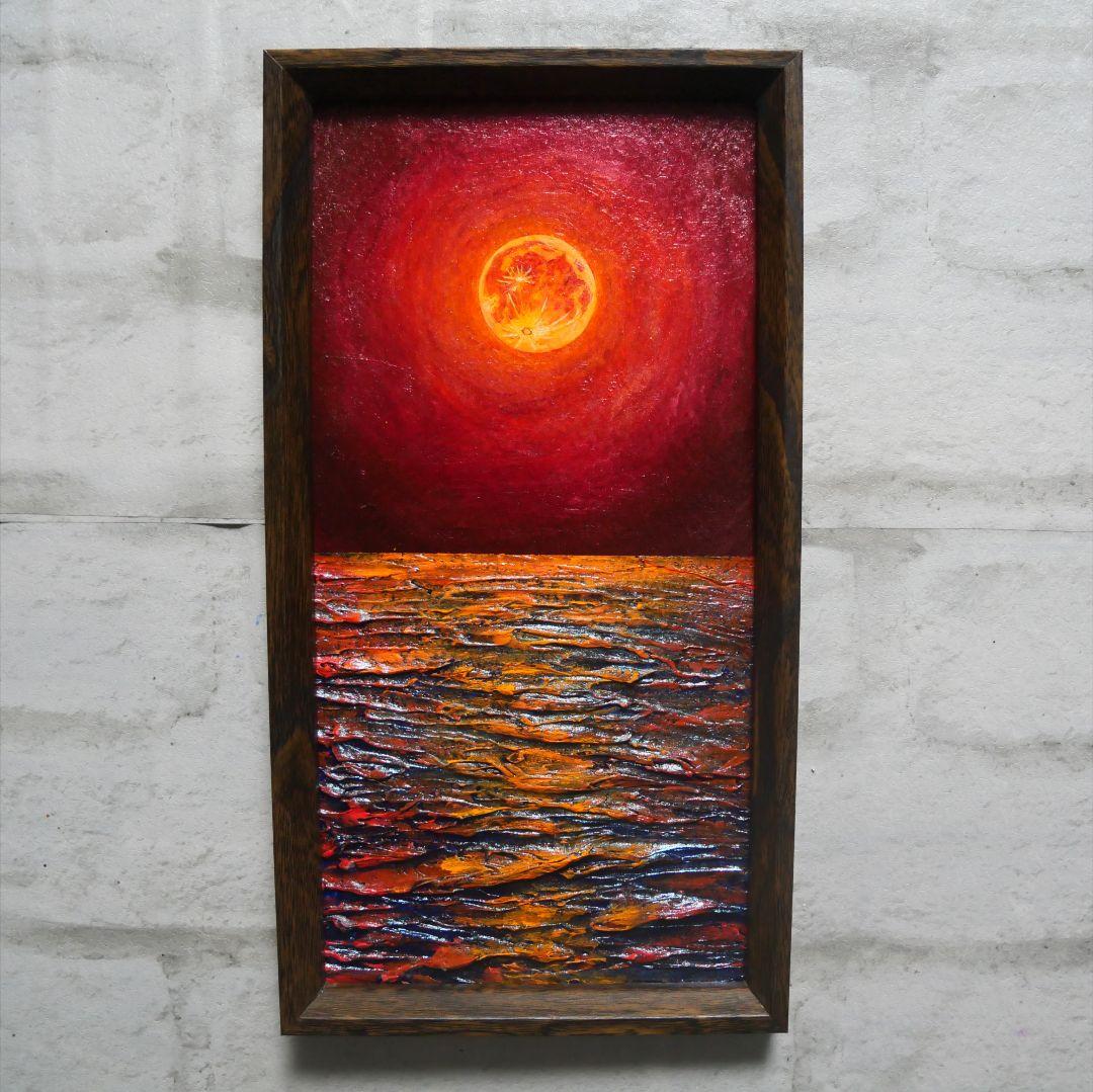 油絵 油彩 油彩画 絵 絵画 長方形ミニ絵画【オレンジ色の満月】