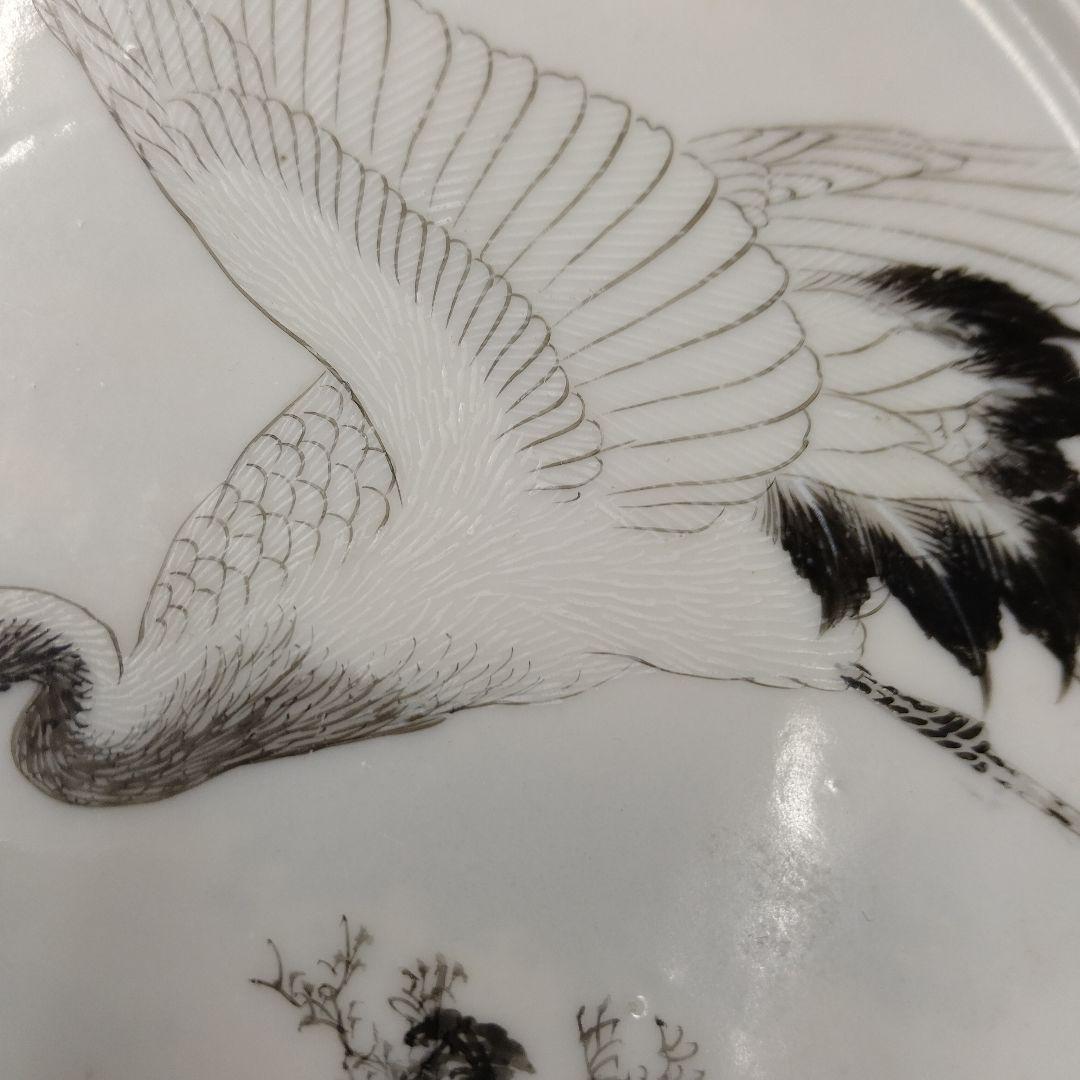 明治時代　横浜焼　高山画　里帰り　鶴　皿