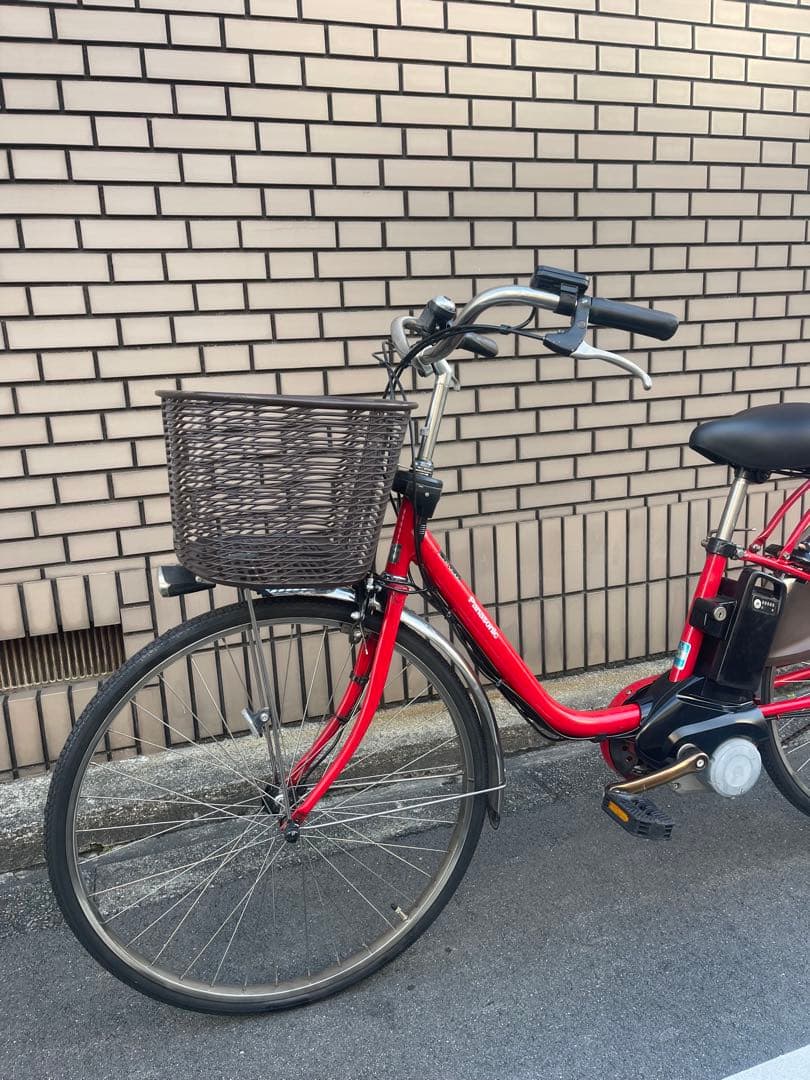 レッド 電動アシスト自転車 シティタイプ 前カゴ付き