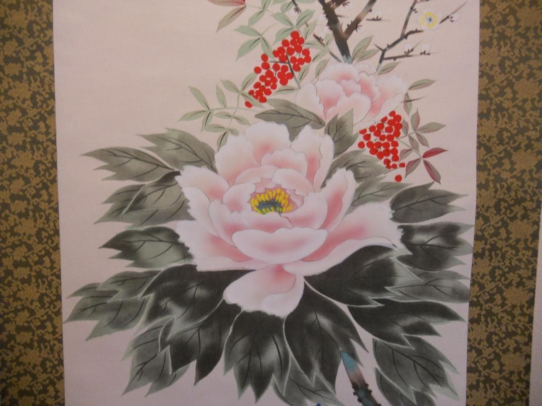 掛け軸 白峰 四季花 絹本 希少 軸装 茶道具 掛軸 美品 です。