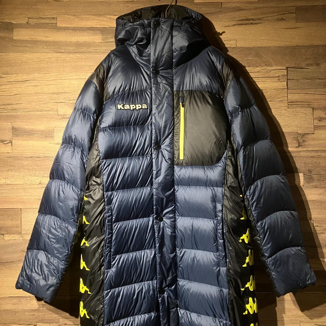 kappa　カッパ　ベンチコート　ダウン80%　紺/黒/黄/フード　サイズM