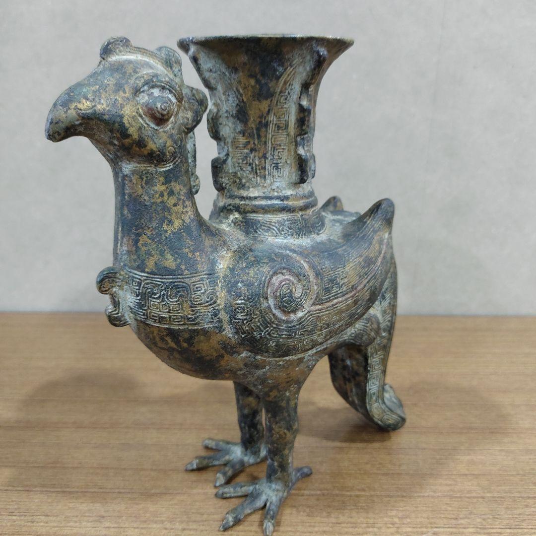 中国古玩  青銅 鳥 花瓶　唐物