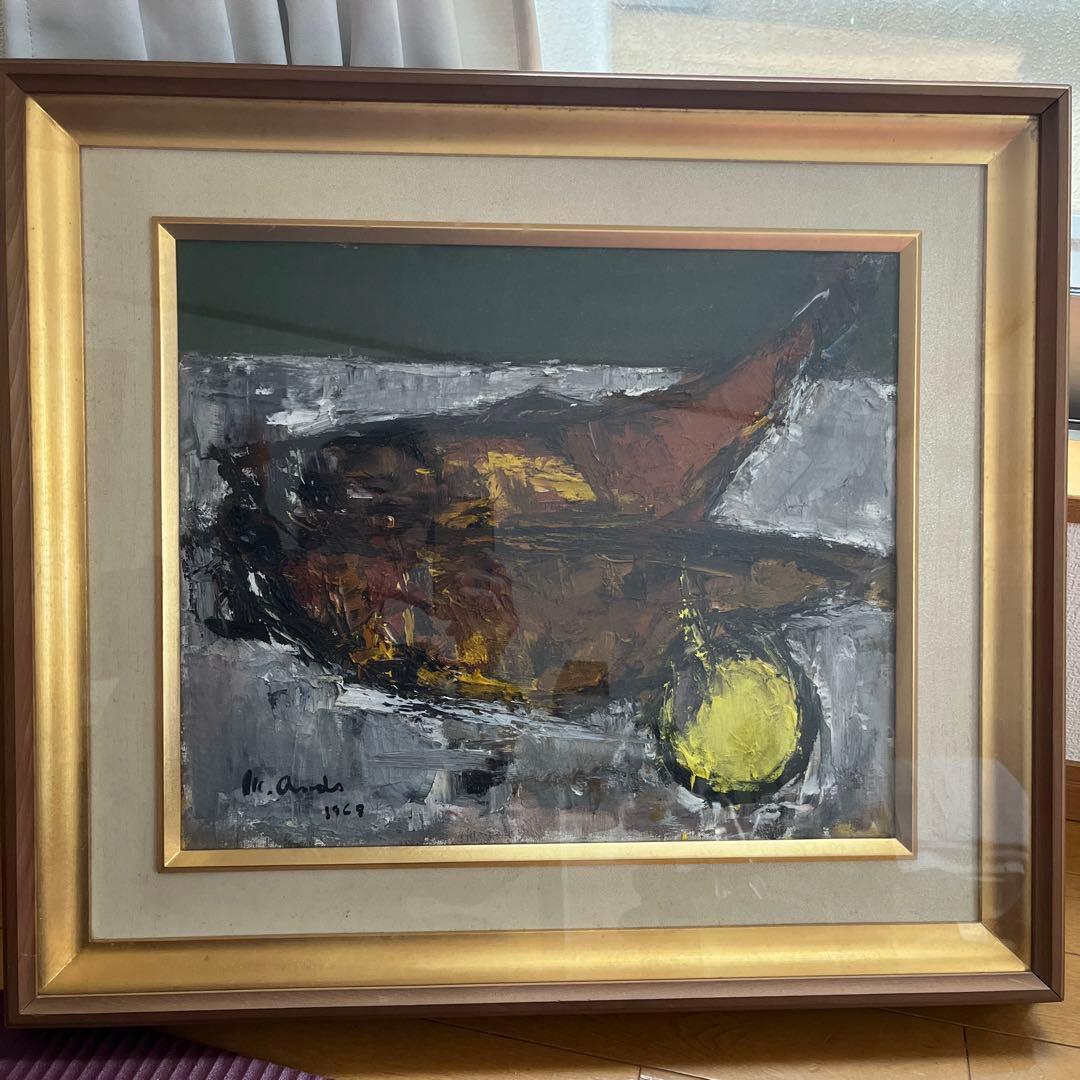 絵画　魚と何か　作者不明